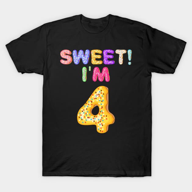 Kids 2015 4th Birthday Sweet I'm 4 Donut Gift T-Shirt by Camryndougherty